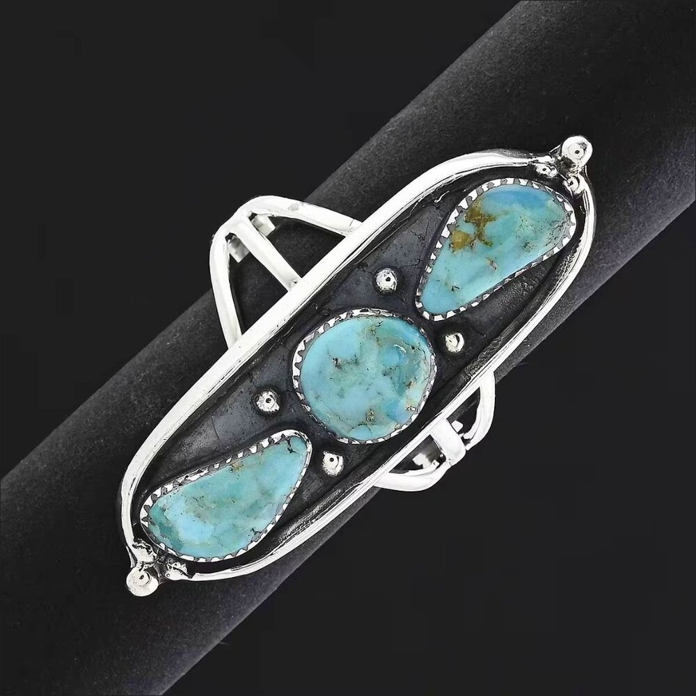 Artisan ✦ Santa Fe Style Ring ✦ Kingman Turquoise 9.00ctw 925 Southwest Size 9 - Picture 8 of 10